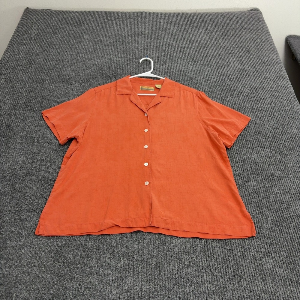 Bobby Chan Shirt Mens XL Orange Silk Short Sleeve Camp Collar Casual Summer